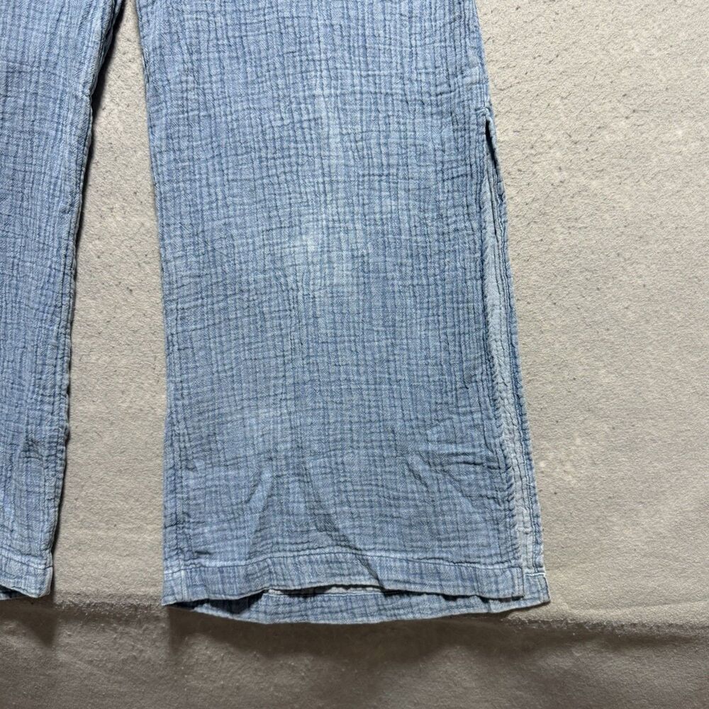 Aerie Gauze Pants XL Blue Wide Leg Side Slit Smocked Coastal Beach PullOn Cotton - Picture 4 of 12
